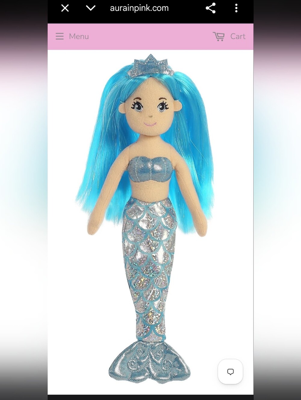 Sparkling Blue Mermaid Plush Doll with Shimmering Tail